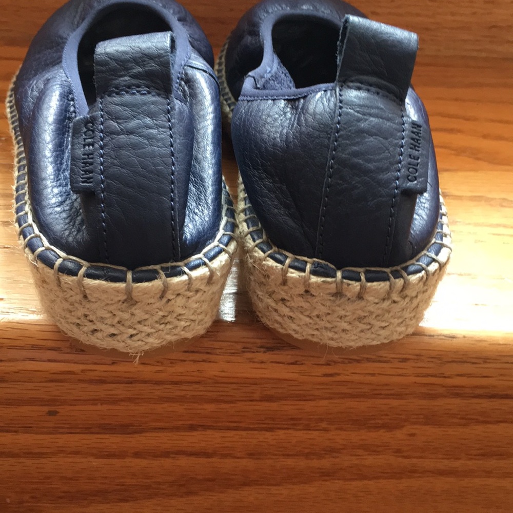 Cole Haan navy pinch marine classics  leather jute wedges size 7 made in India - Picture 3 of 10